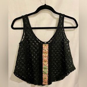 Black Lace Crop Top with Embroidered Detail